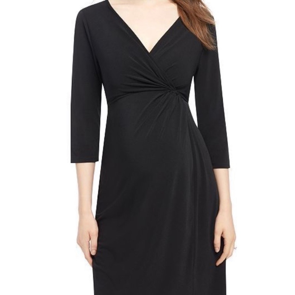 Oh Baby Motherhood black jersey faux wrap maternity nursing dress S